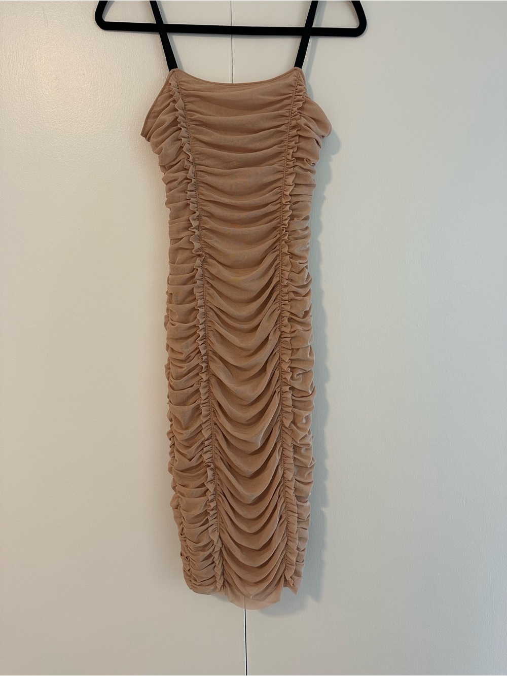 Marciano Tan Ruched Midi Bodycon Dress